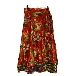 Darn Good Yarn Sari Silk Wrap skirt ankle maxi size 14-20 XL